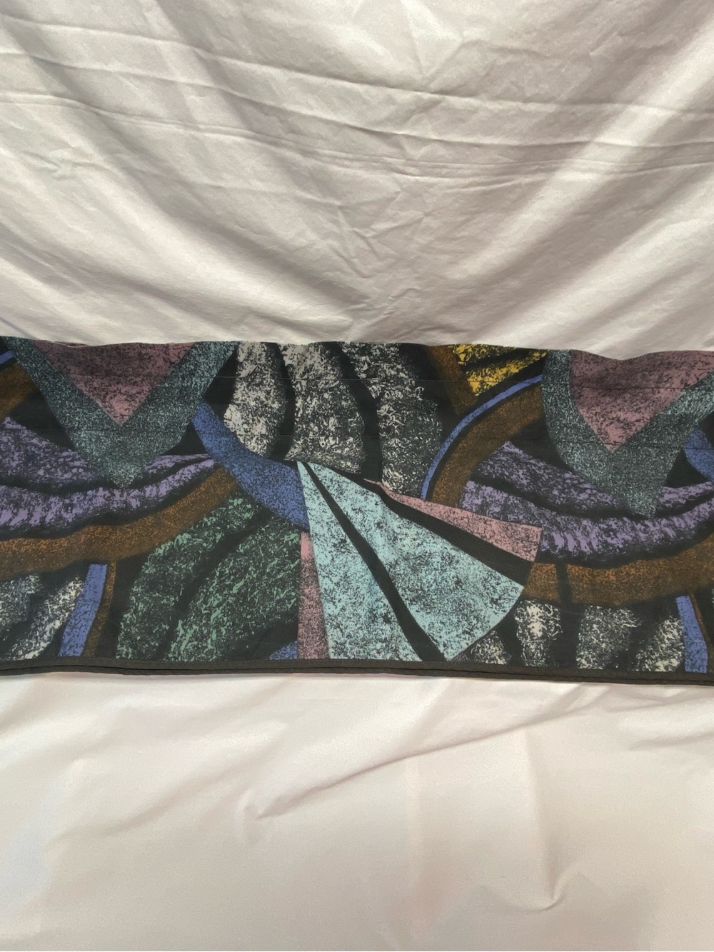 Abstract Geometric Print Window Valance Curtains 1980s, set of 3, retro, vintage